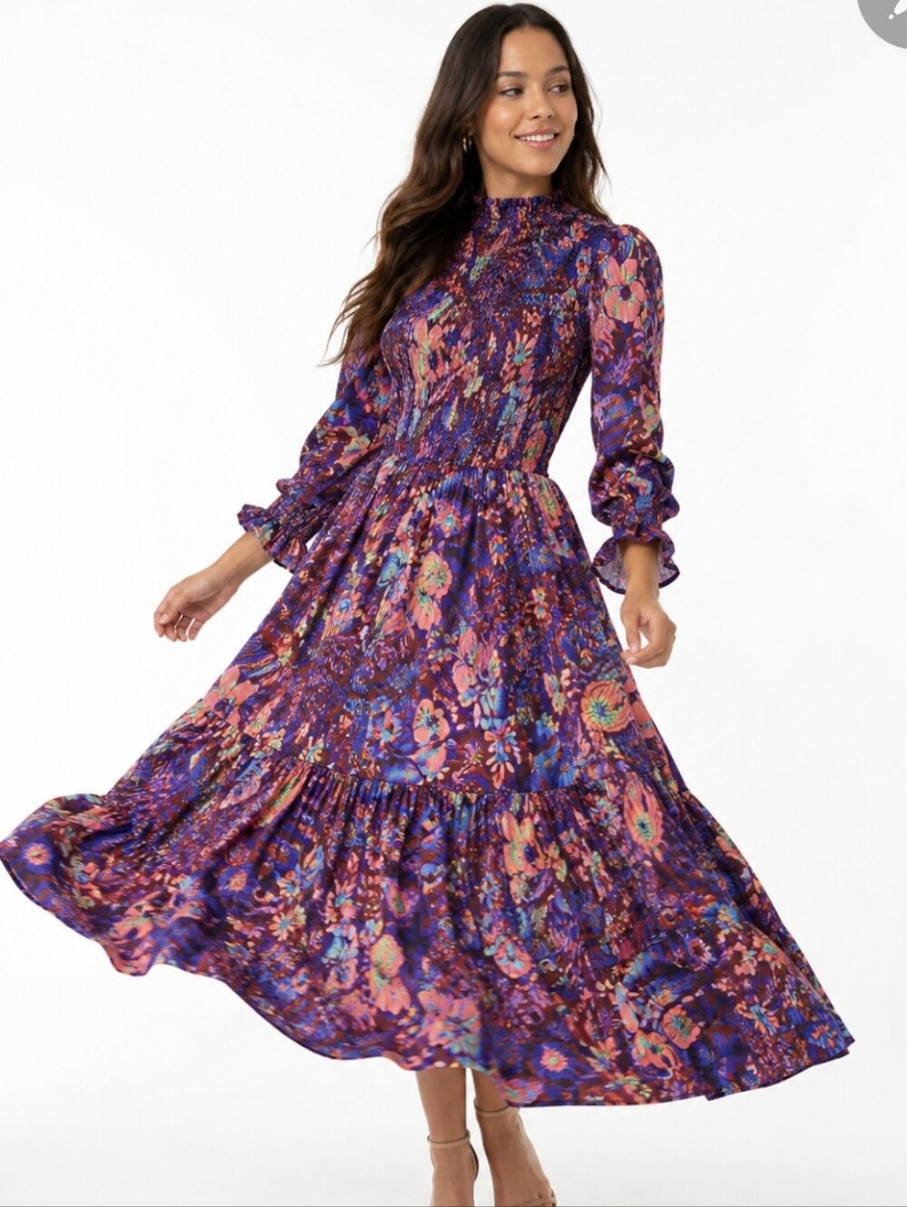 💥Marie Oliver Freddie Dress Size M Peacock Floral Resort Vacation Boho